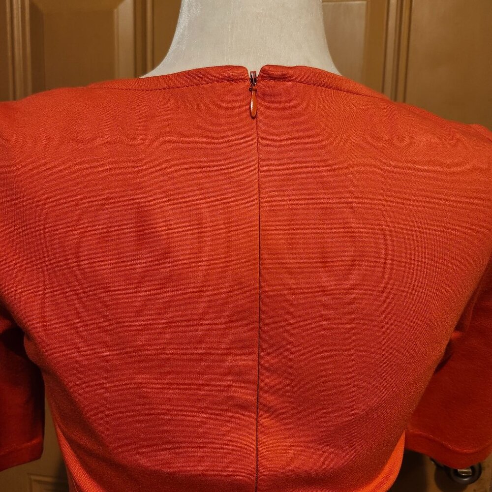 Trina Turk Women's Size 6 Orange Coral 3/4 Sleeve Fitted Sheath Pencil Dress - Picture 7 of 9